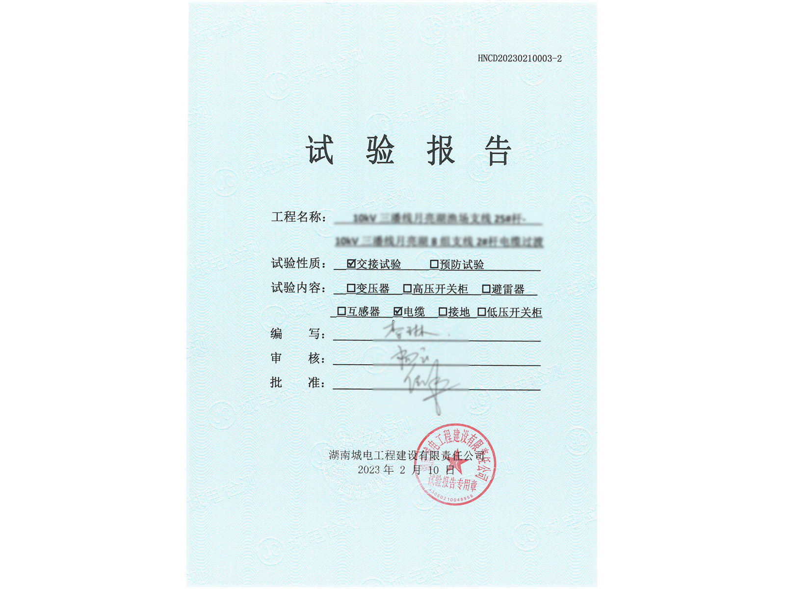 试验报告样本